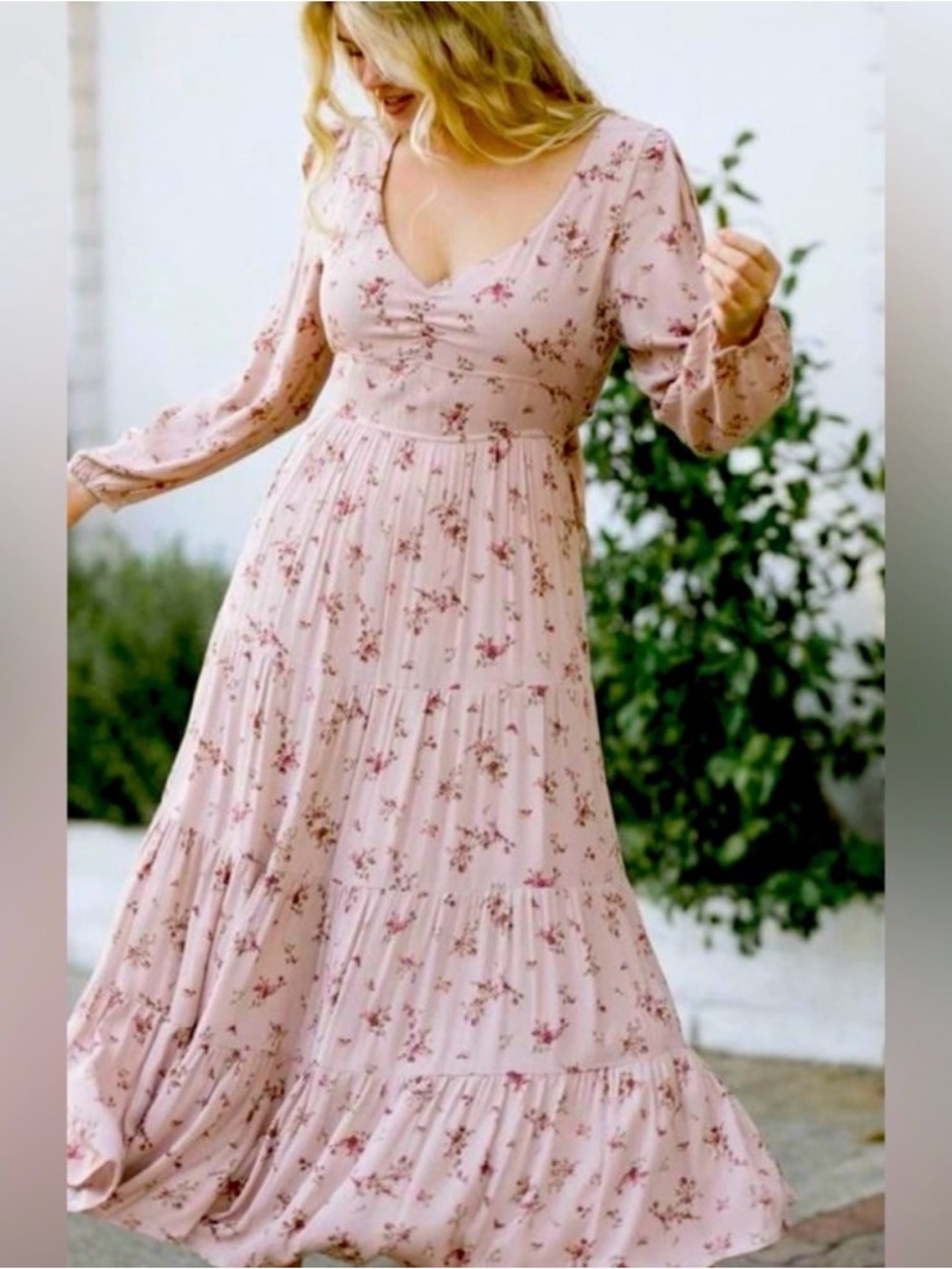 Dress Forum Blush Pink Floral V-Neck Tiered Maxi Dress
